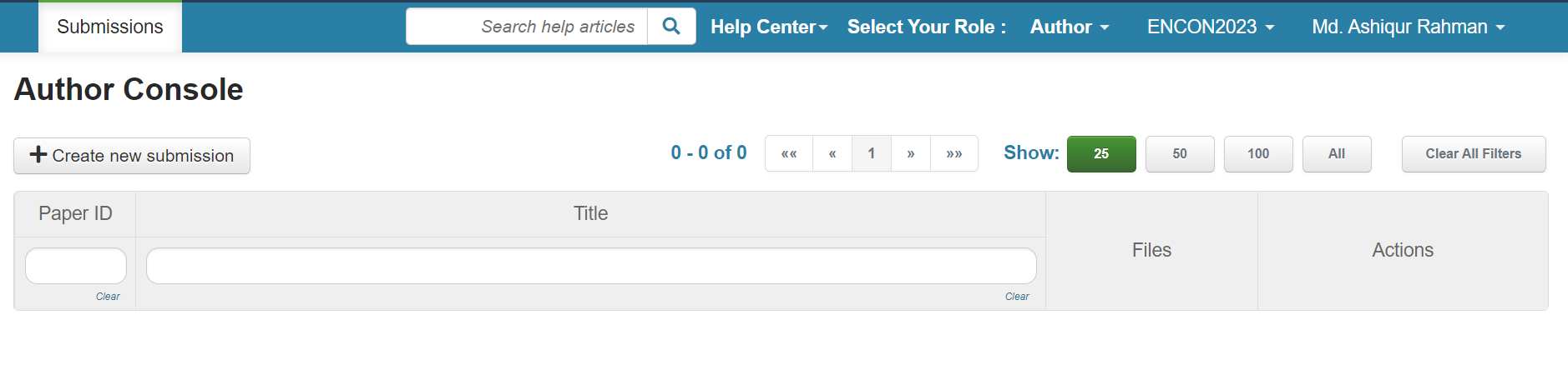 Create new submission on the Author Console