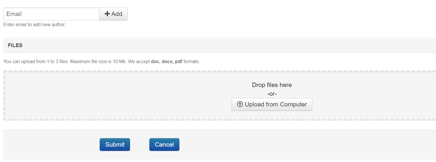 Add co-authors, upload files and submit